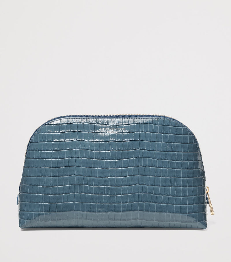 Aspinal of London large leather croc-embossed cosmetic case - British product