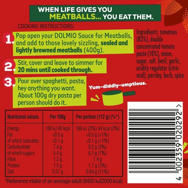 Dolmio Bolognese Meatball Tomato & Basil Pasta Sauce   450g