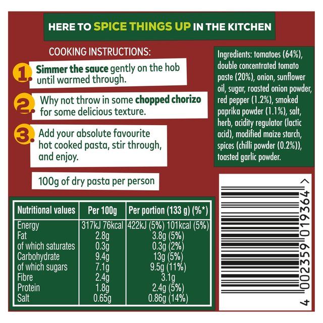 Dolmio Intensify Spicy Red Pepper Smoked Paprika & Chilli Pasta Sauce 400g