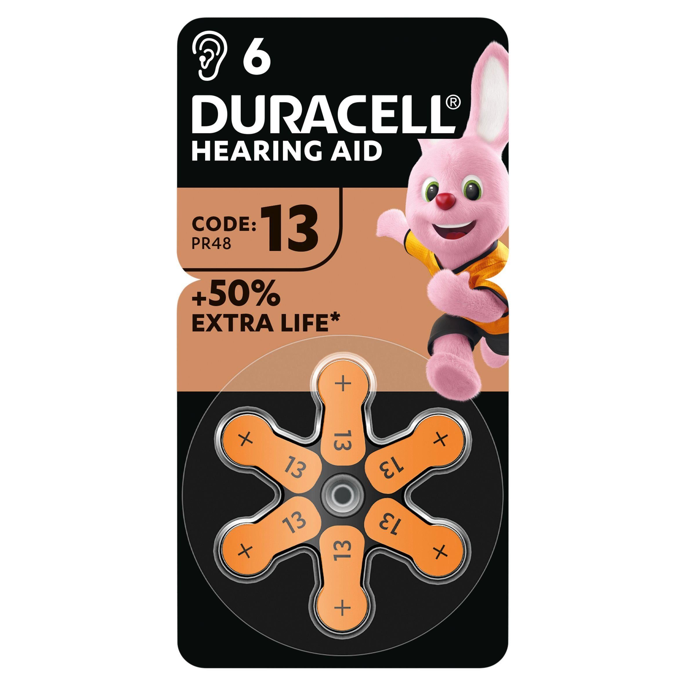 Duracell Hearing Aid Batteries Size 13, pack of 6