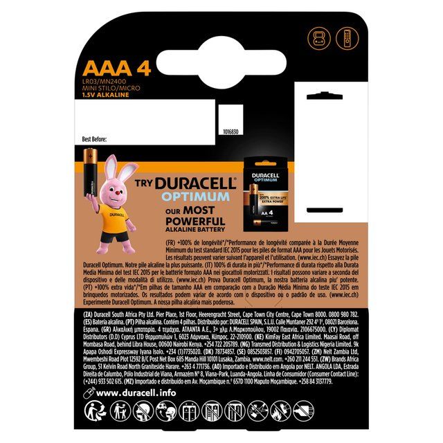 Duracell Plus 100% AAA Alkaline Batteries 4 per pack