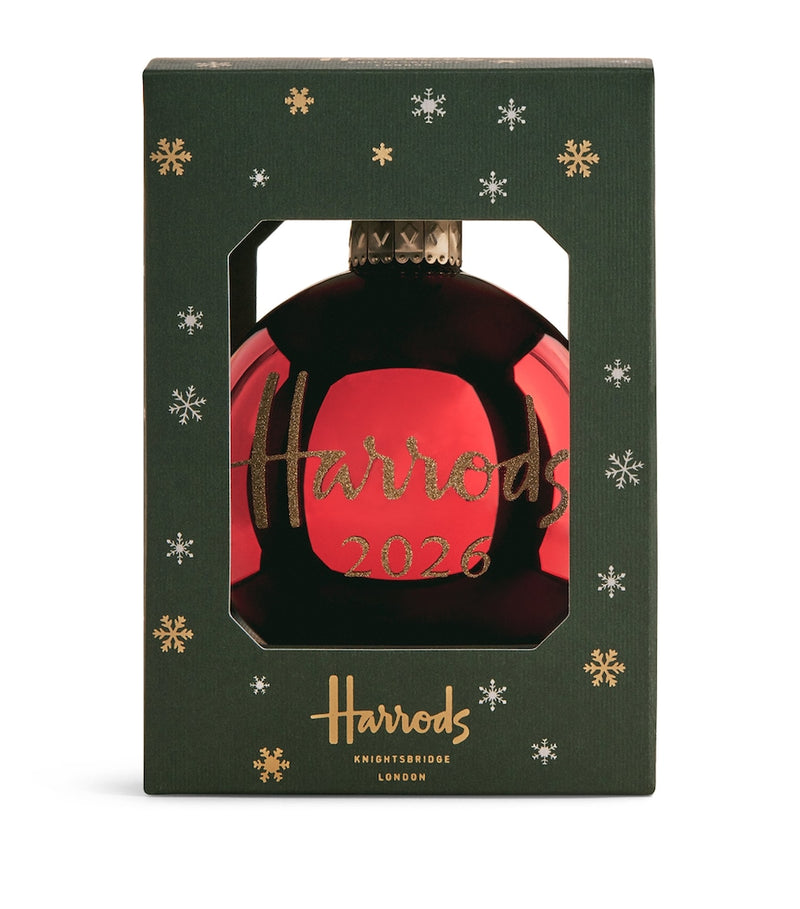Harrods 2026 Year Bauble glass ornament with velvet ribbon - British product