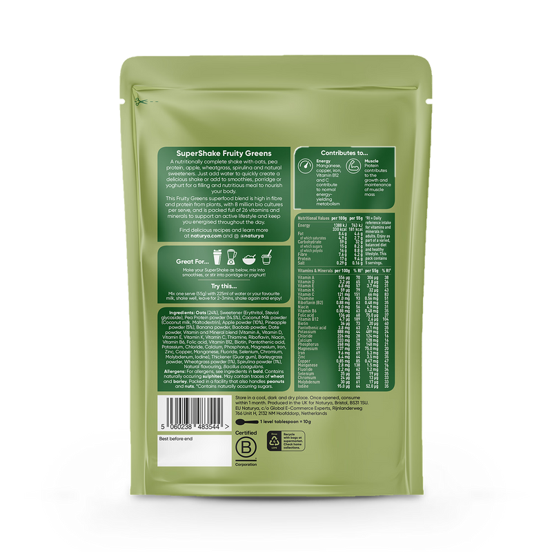 Naturya SuperShake Fruity Greens 275g, UK version