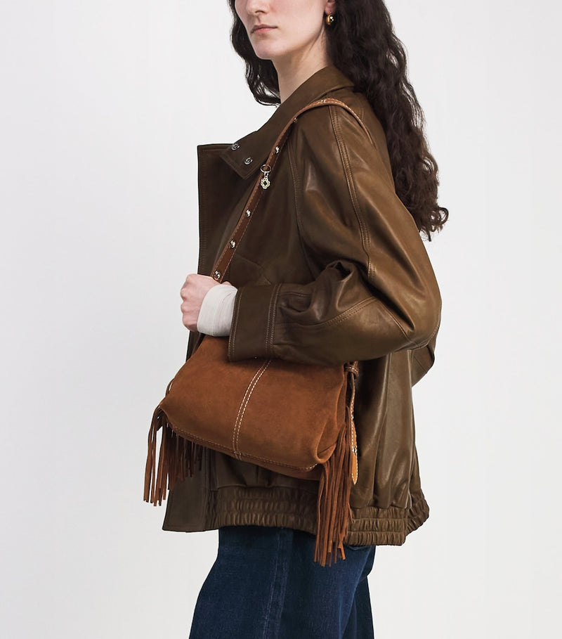 Maje mini suede Miss M shoulder bag, UK version