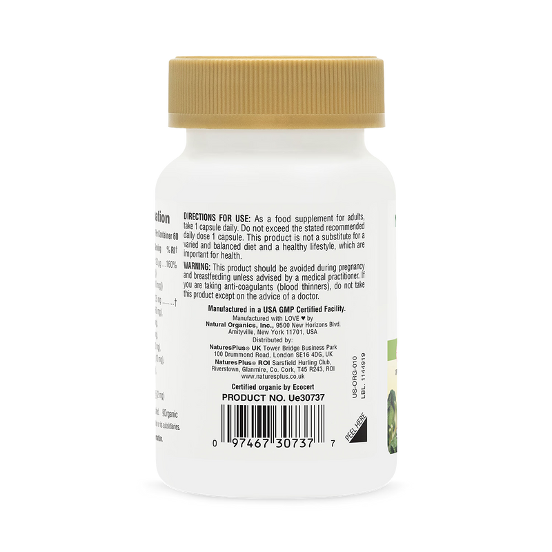 NaturesPlus organic Vitamin K2 120mcg 60 capsules (British brand)