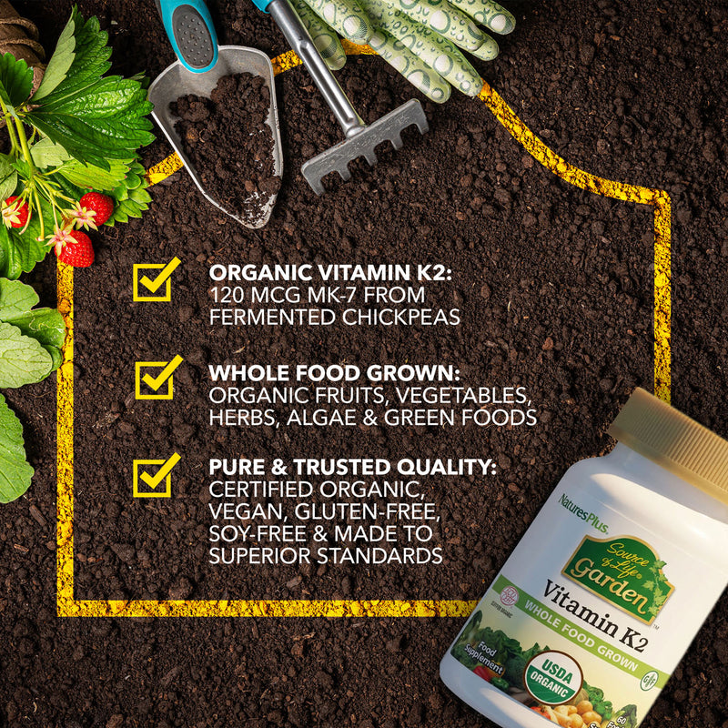 NaturesPlus organic Vitamin K2 120mcg 60 capsules (British brand)