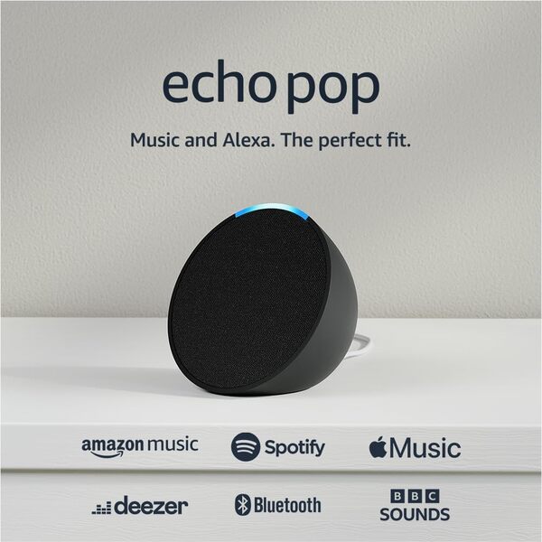 Amazon Echo Pop Charcoal smart speaker, imported from the UK