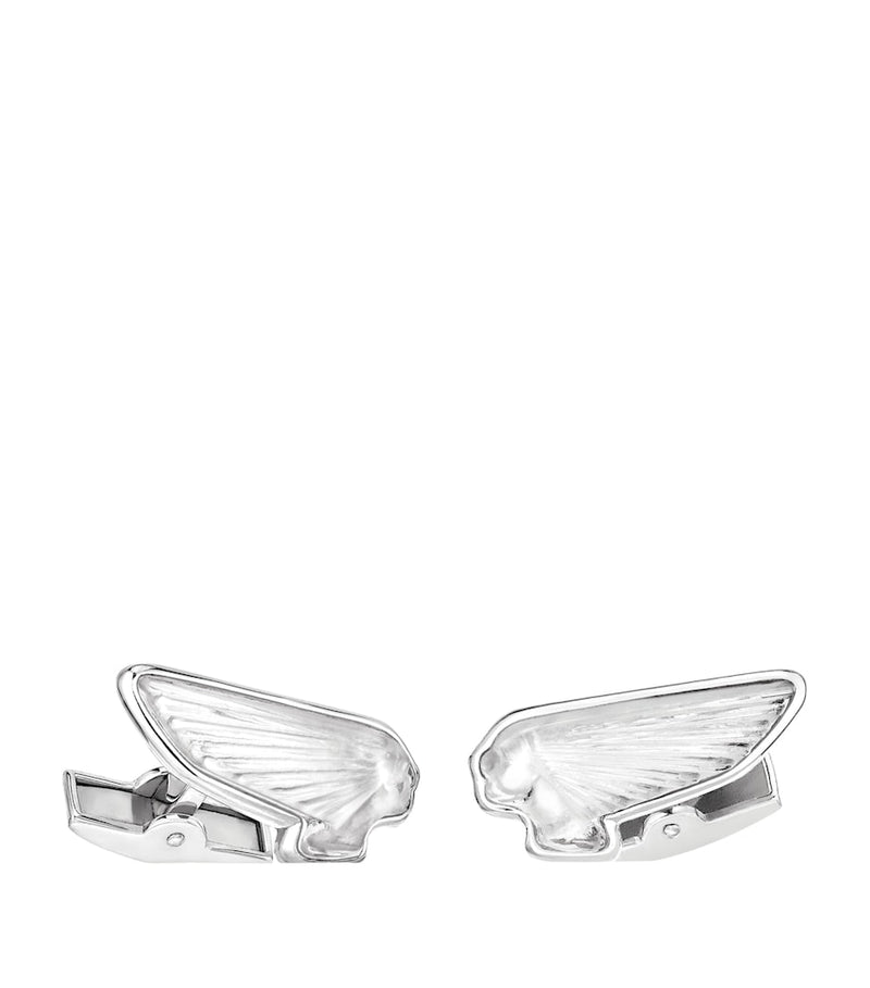 Lalique Arethuse crystal cufflinks with aquatic design, UK version