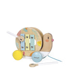 Janod Pure pull-along snail toy with xylophone and tambourine, UK version