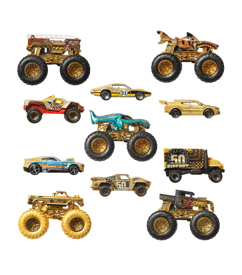 Hot Wheels monster trucks trophy champions collection with die-cast cars, UK version