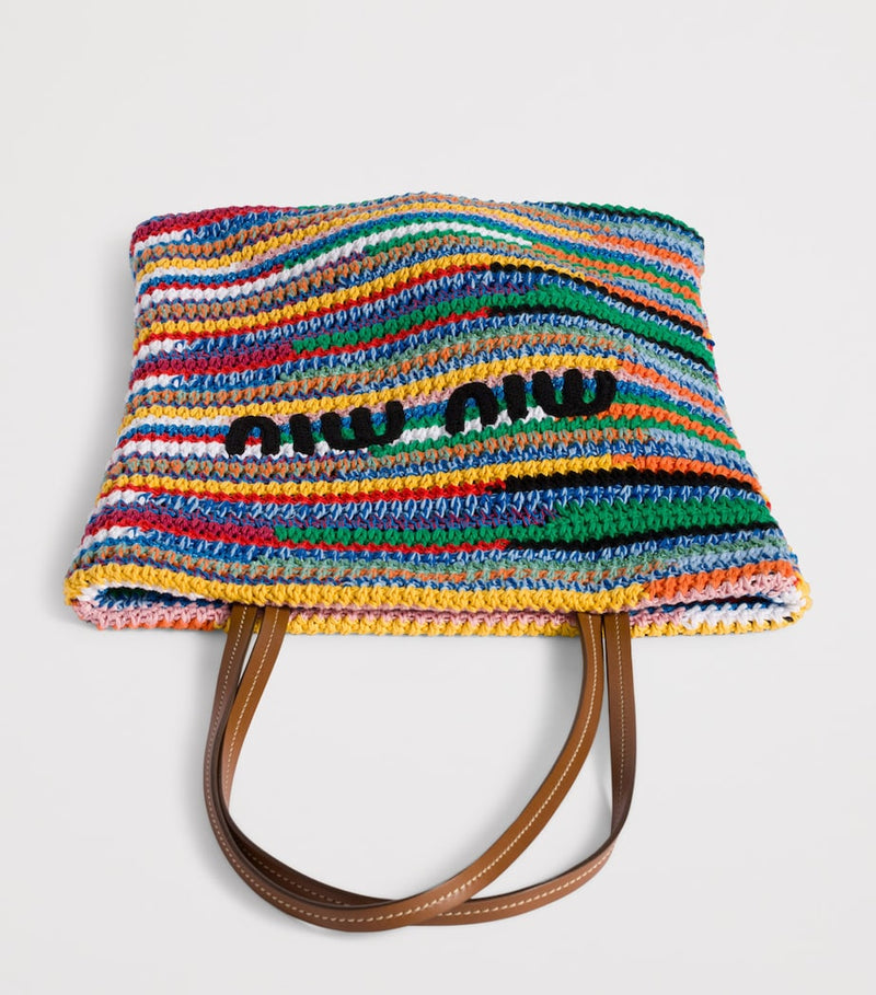 Miu Miu crochet tote bag multicolour cotton leather handles, UK version