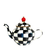 Harrods Hand-Painted Check Pattern Teapot with Carved Red Knob and Bronzed Trims 950ml- Buy online at McGrocer