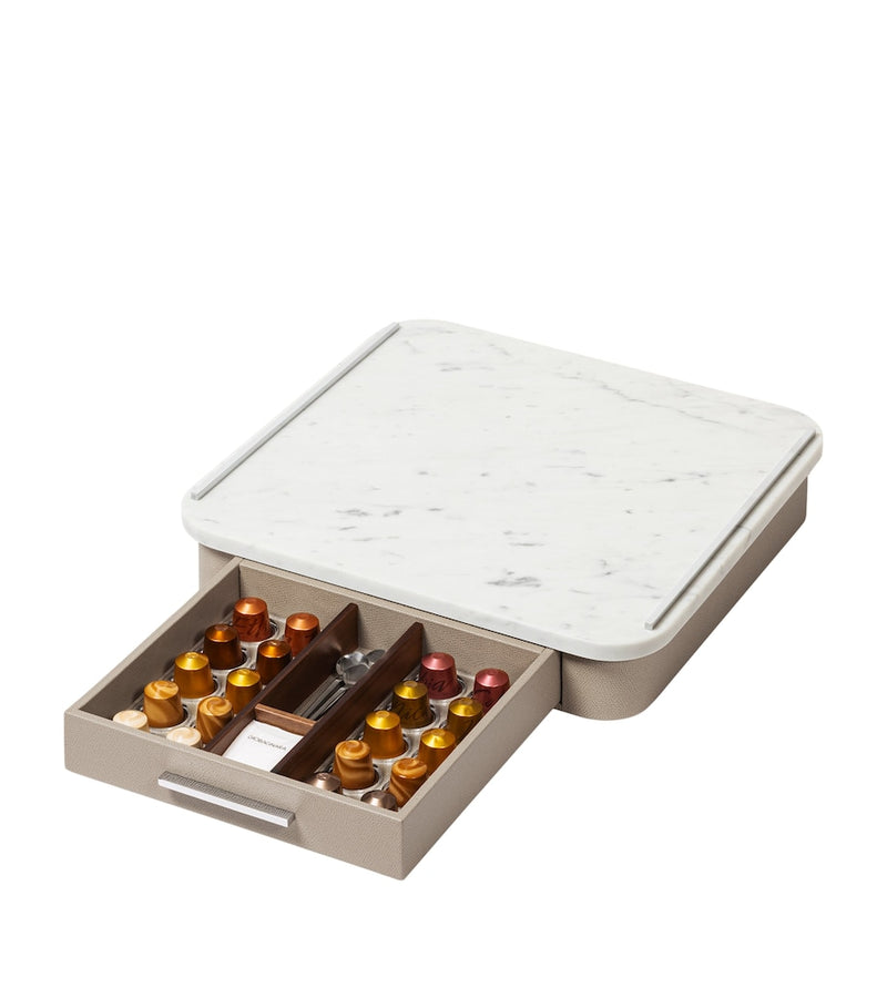 Giobagnara leather and marble coffee drawer organiser, imported from the UK