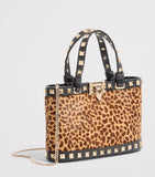 Valentino Garavani mini leather Rockstud bag leopard print, imported from the UK