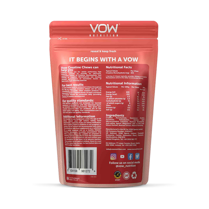 Vow Nutrition Creatine Chews Strawberry 100 Chews (British brand)