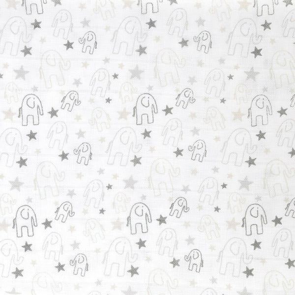 Ziggle Cotton Muslin Square Grey Elephants 80x80cm (British brand)