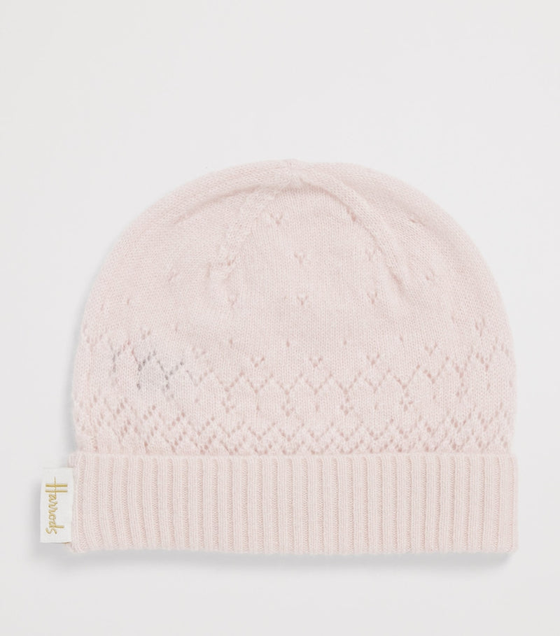 Harrods baby cashmere hat with pointelle detailing, British product