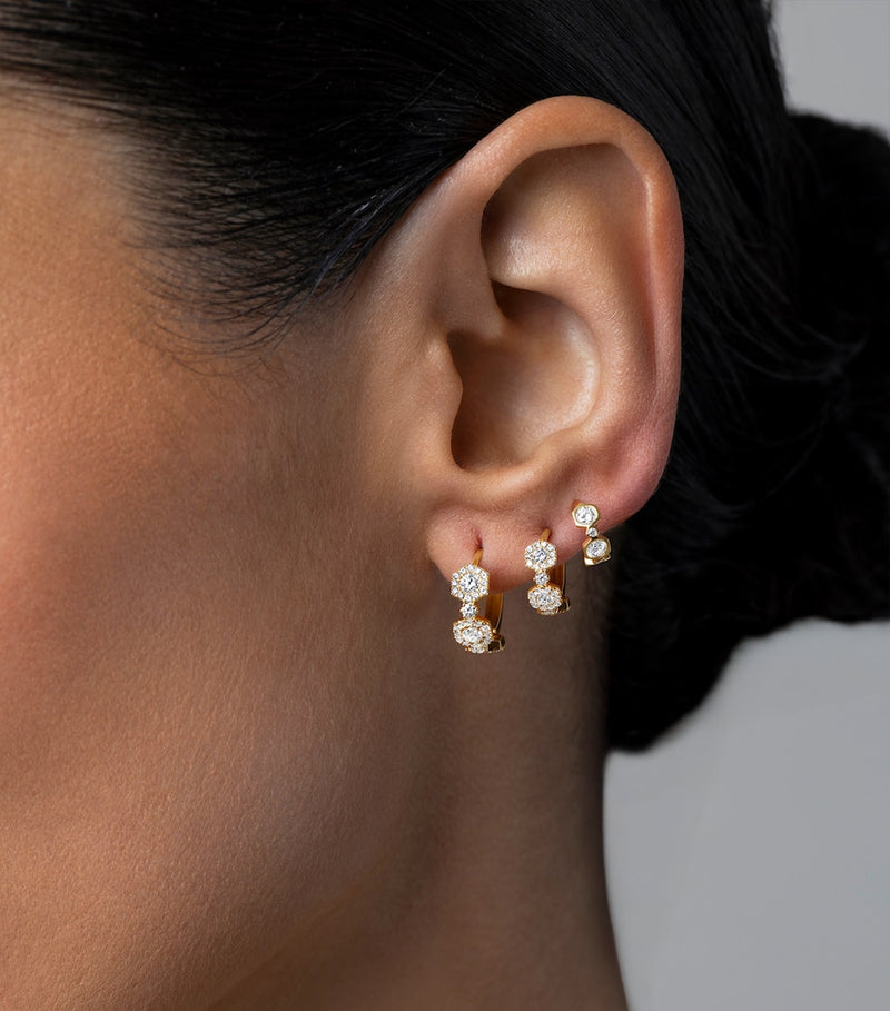 David Morris yellow gold diamond hoop earring 6mm, UK version