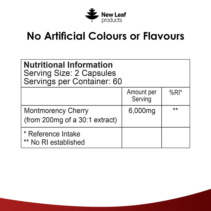 New Leaf Products Montmorency Cherry capsules 120 count, imported from the UK