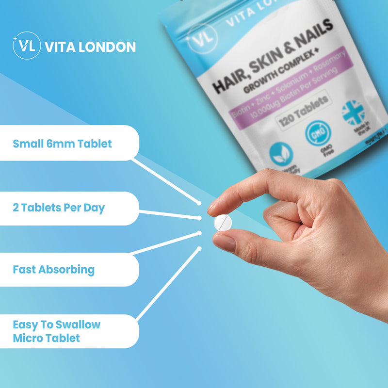 Vita London Hair Skin Nails Growth Complex 120 tablets, imported from the UK