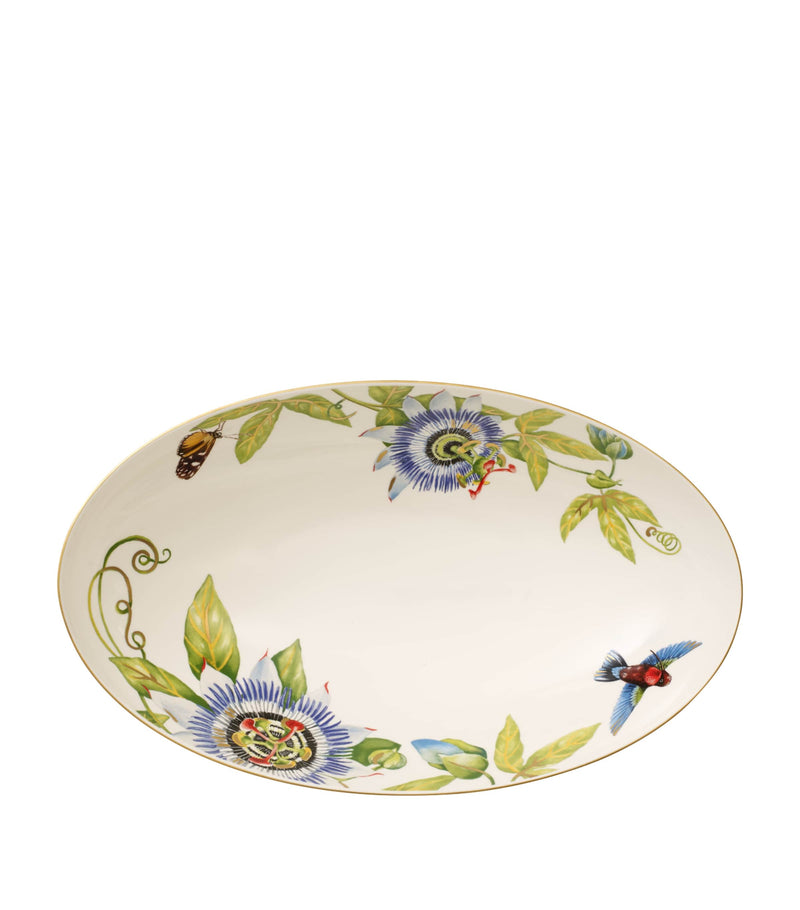 Villeroy & Boch oval bowl with floral print and gold banding, 38cm x 22cm (British brand)