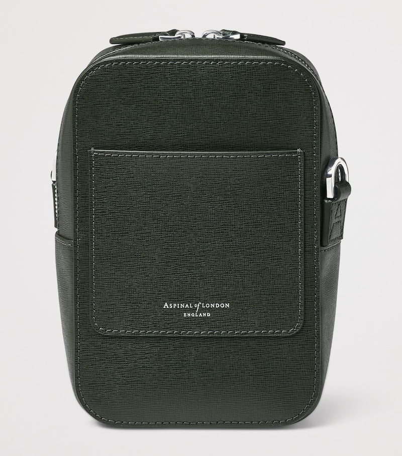 Aspinal of London leather Reporter North South cross-body bag, imported from the UK