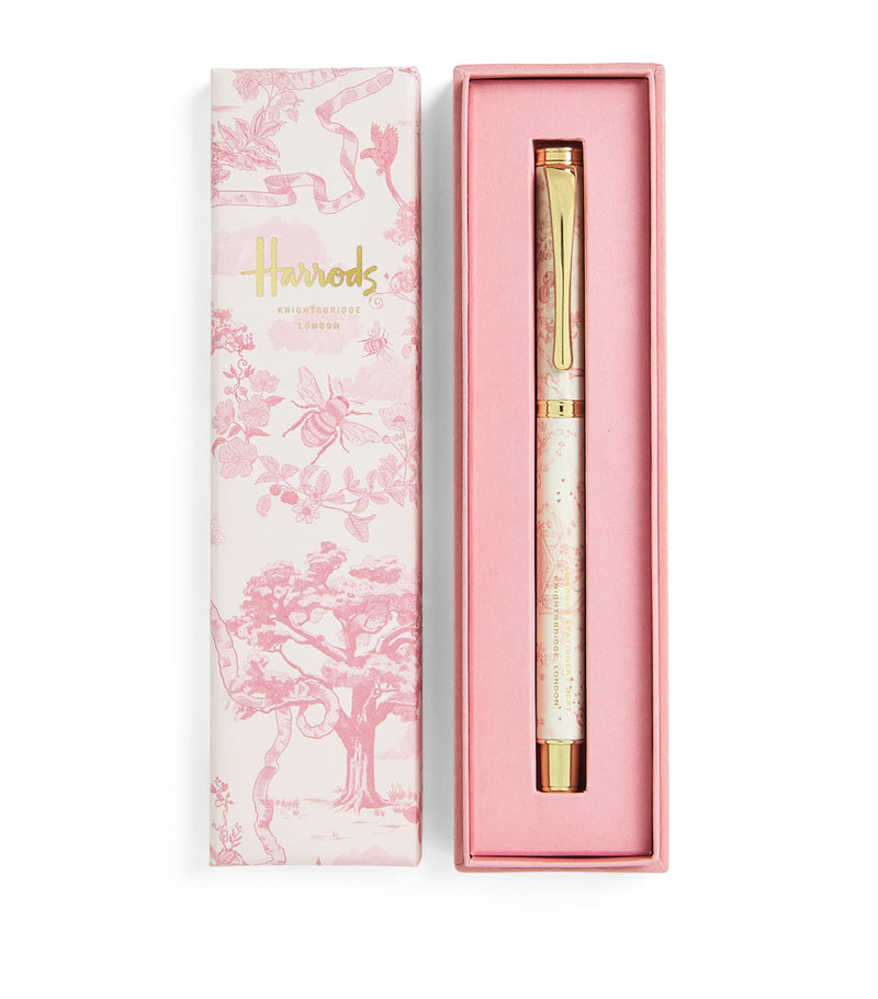 Harrods toile ballpoint pen featuring flora and fauna design, UK version