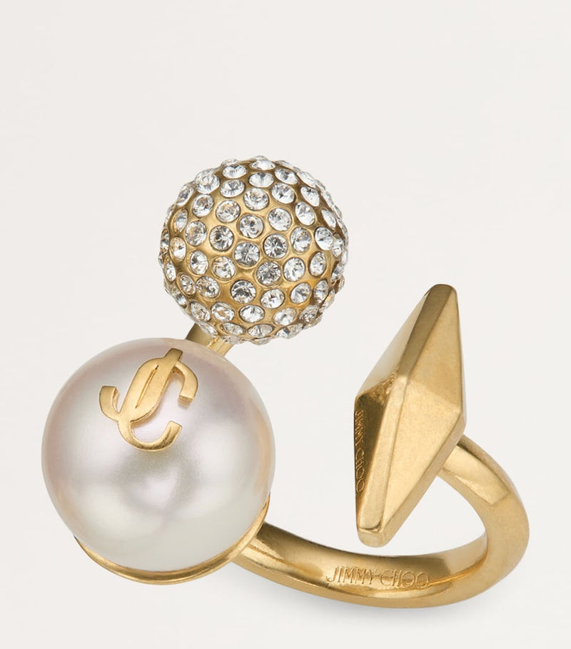 Jimmy Choo Multi Charm Ring with crystal and pearl details, British brand
