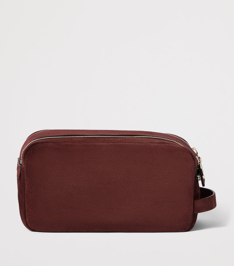 Brunello Cucinelli suede zipped wash bag, imported from the UK