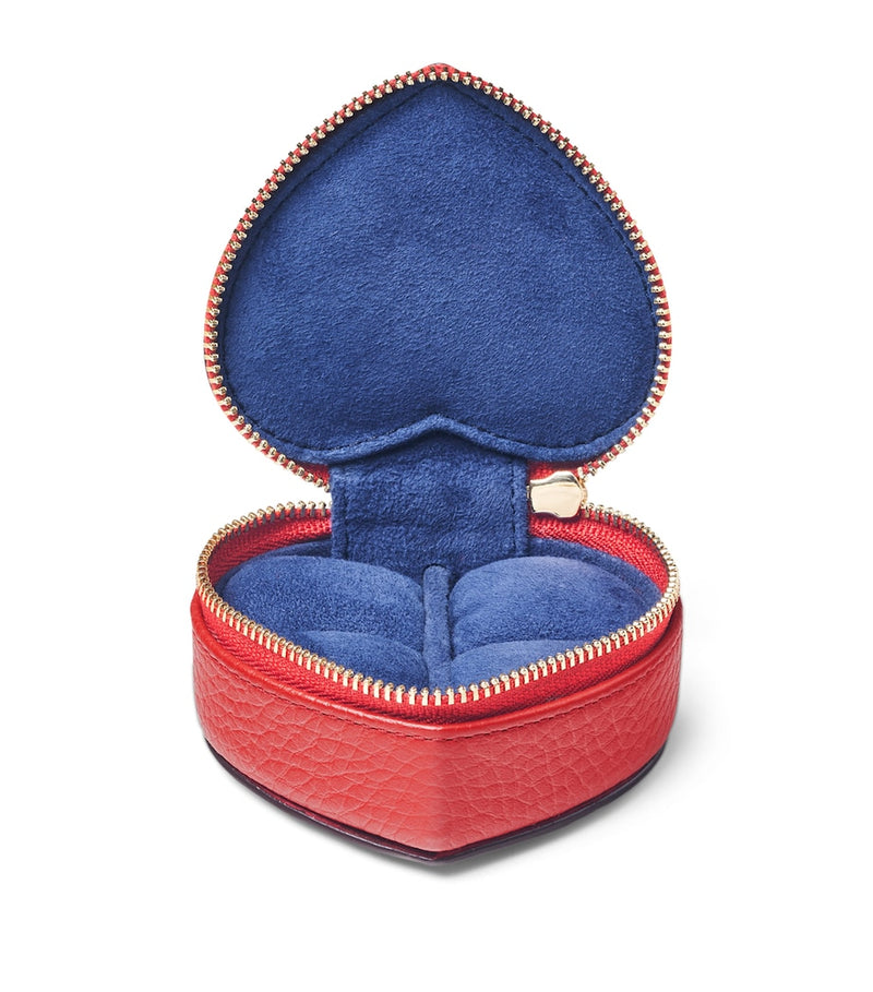 Aspinal of London leather heart-shaped watch and ring box, 4cm x 8.5cm x 7.5cm - British product