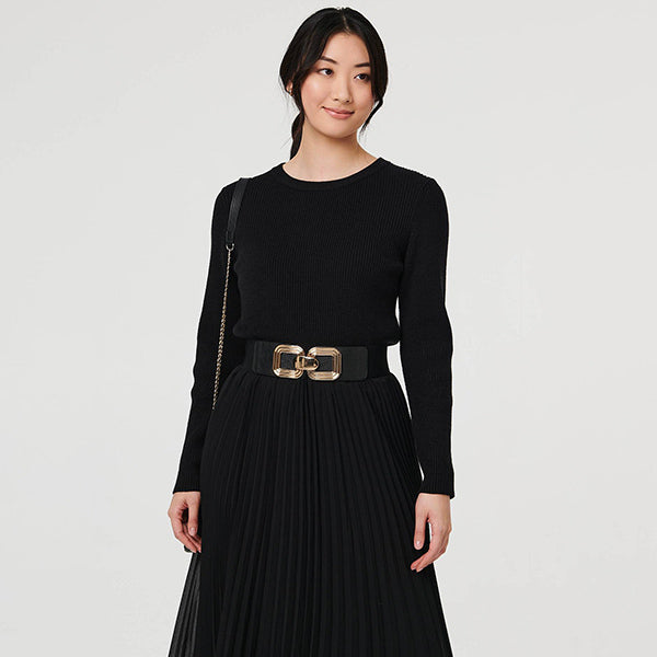 Izabel London square detail stretch wide belt, UK version
