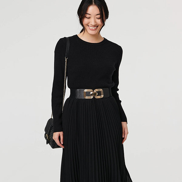 Izabel London square detail stretch wide belt, UK version