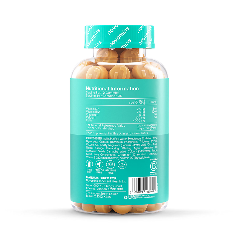 Novomins Fibre Orange Gummies 60 pack, imported from the UK