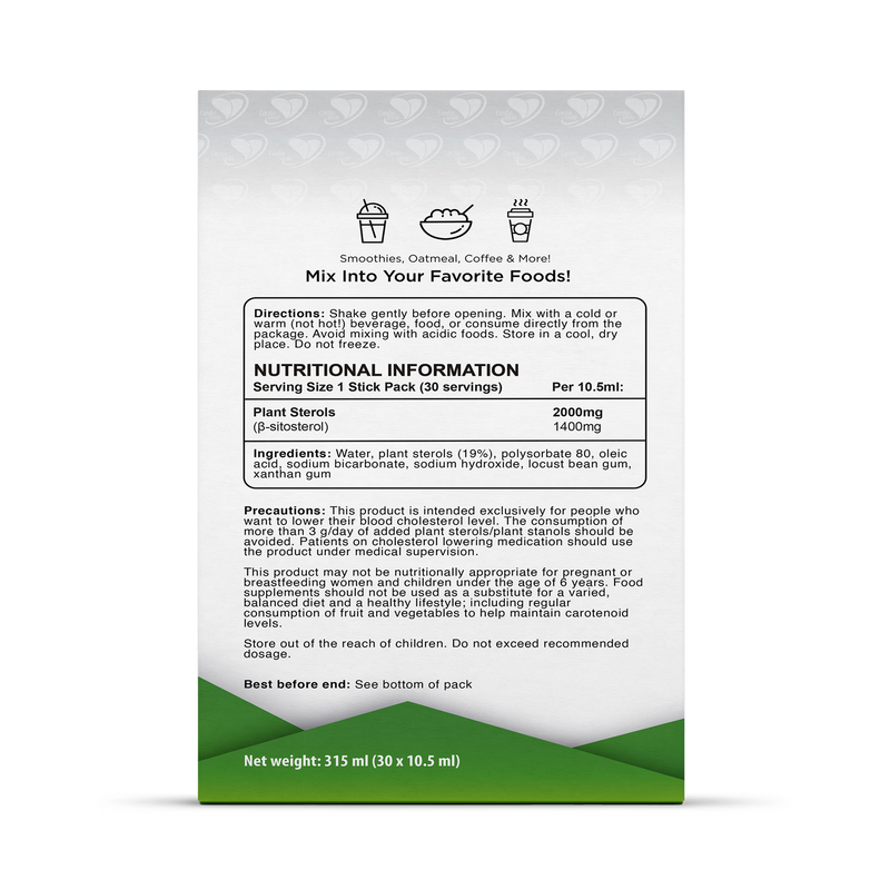 Cardiosmile plant sterols 2000mg 30 sachets, imported from the UK