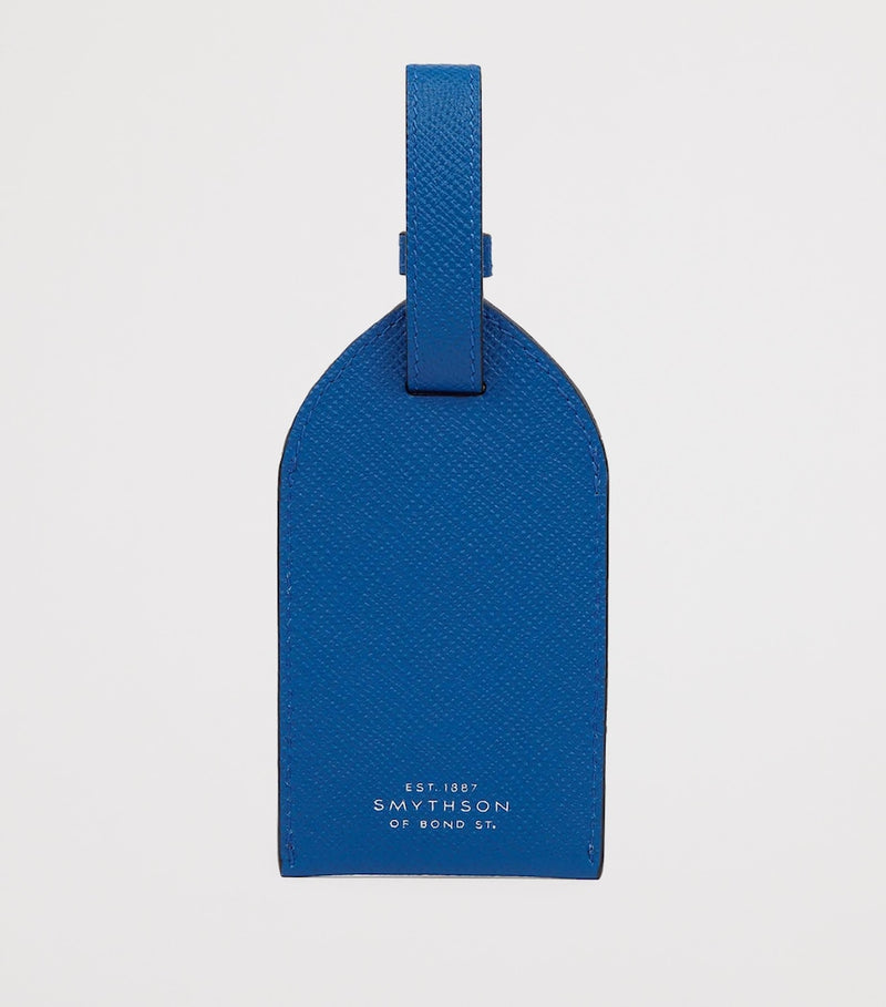 Smythson leather luggage tag with press-stud fastening and adjustable strap 12.5cm x 7cm (British brand)