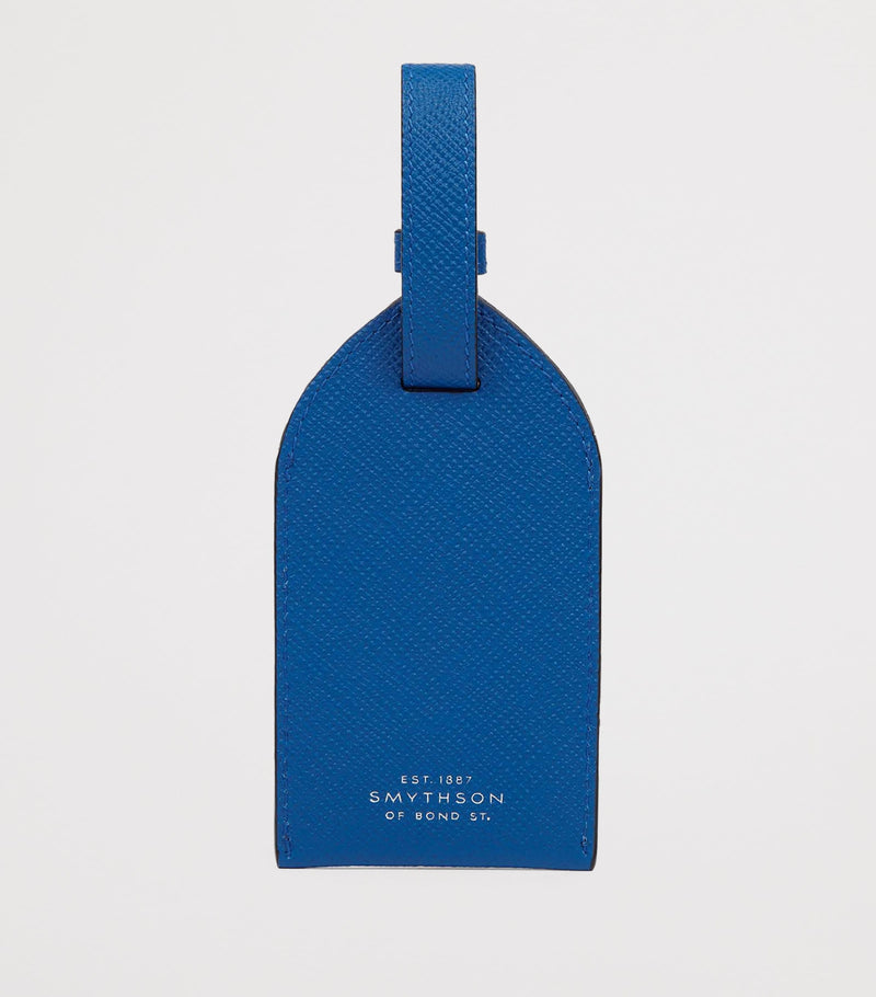 Smythson leather luggage tag with press-stud fastening and adjustable strap 12.5cm x 7cm (British brand)