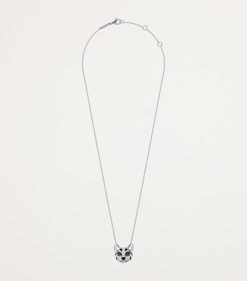Boucheron leopard cat pendant necklace diamond emerald 44cm - British product