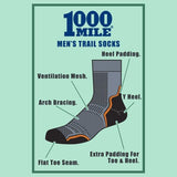 1000 Mile mens trail socks single layer twin pack - British product