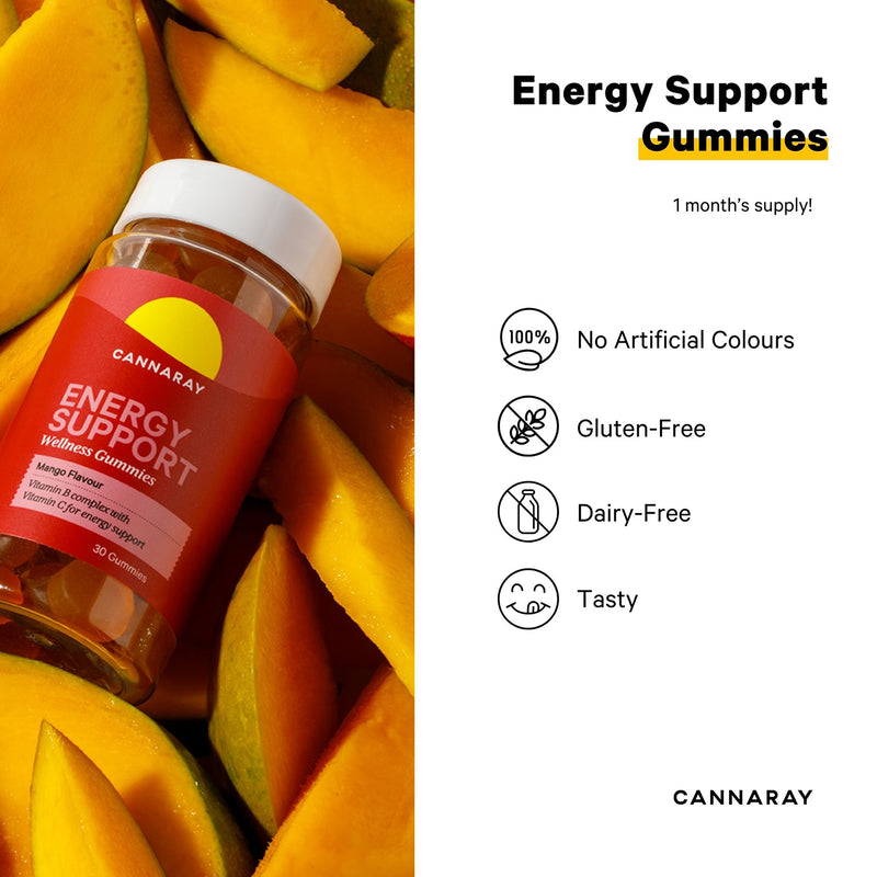 Cannaray Energy Support mango gummies 30 count, imported from the UK