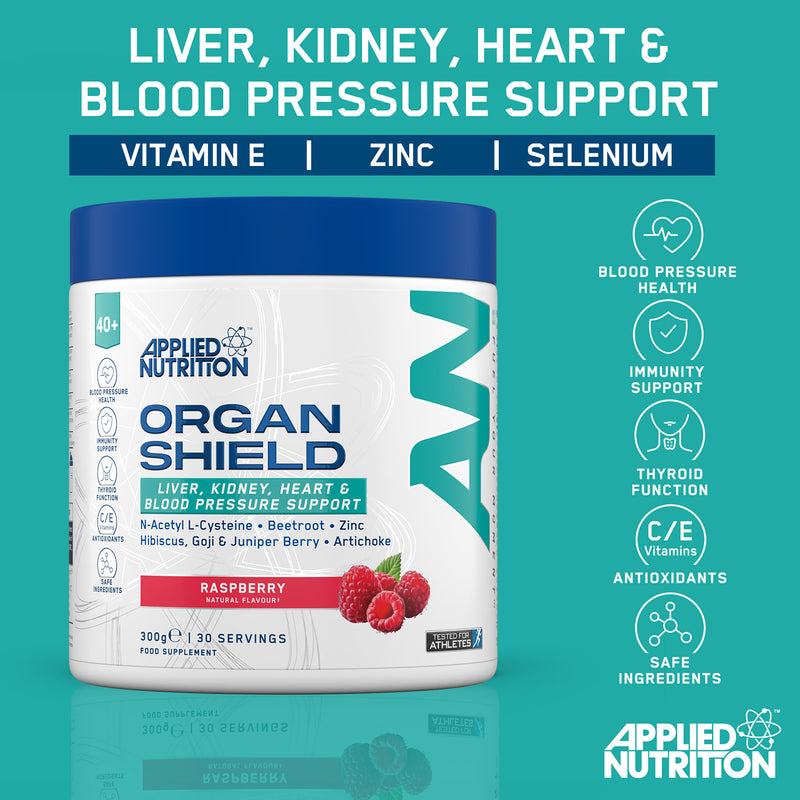 Applied Nutrition Organ Shield Powder Raspberry 300g, imported from the UK