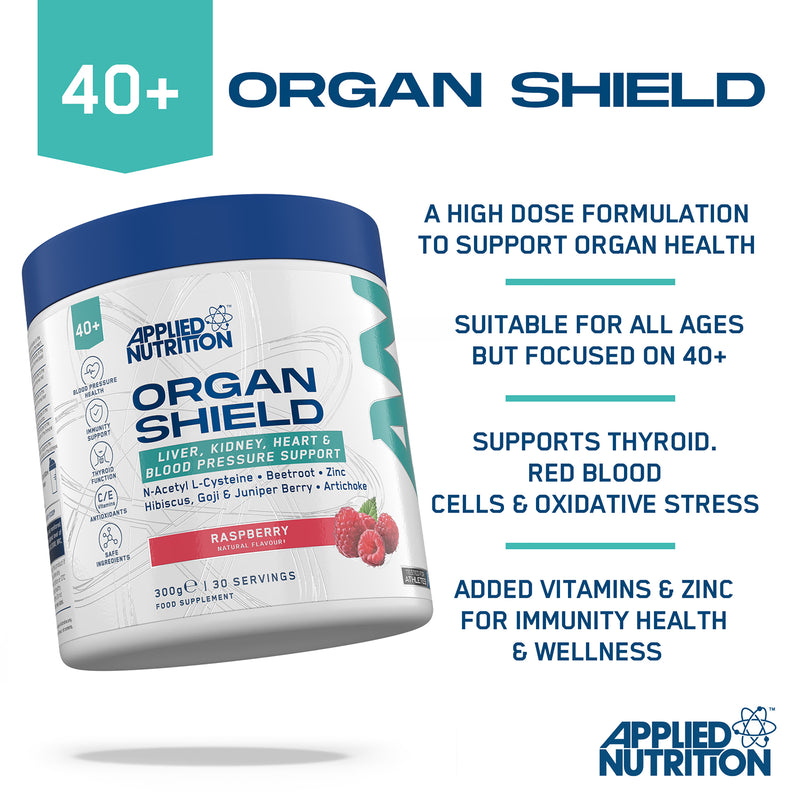 Applied Nutrition Organ Shield Powder Raspberry 300g, imported from the UK