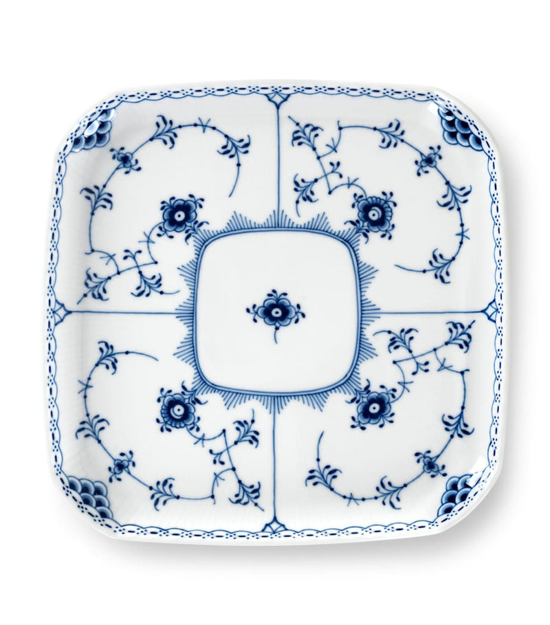 Royal Copenhagen Blue Fluted Half Lace Square Plate 21cm, imported from the UK