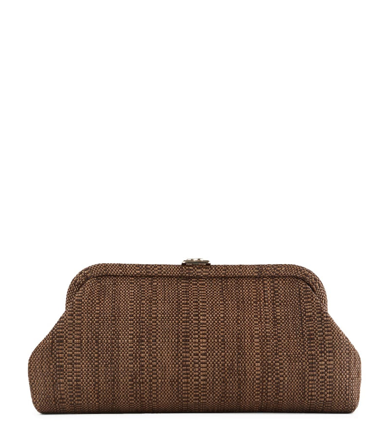 Jimmy Choo Skylar woven rafia clutch bag, imported from the UK