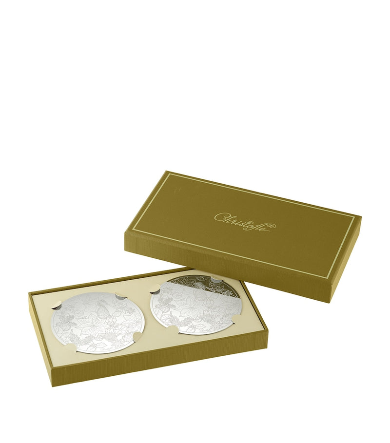 Christofle Bouquet Givré stainless steel coasters set of 2, UK version