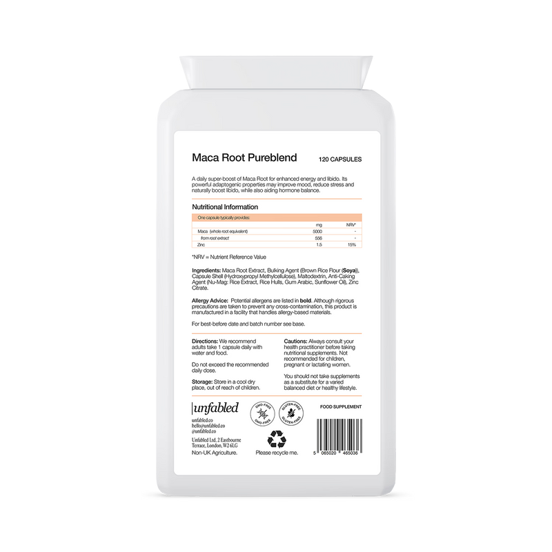 Unfabled Maca Root Pureblend 120 capsules - British product