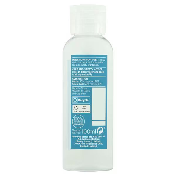 Superdrug Screw Cap travel bottle 100ml (British brand)