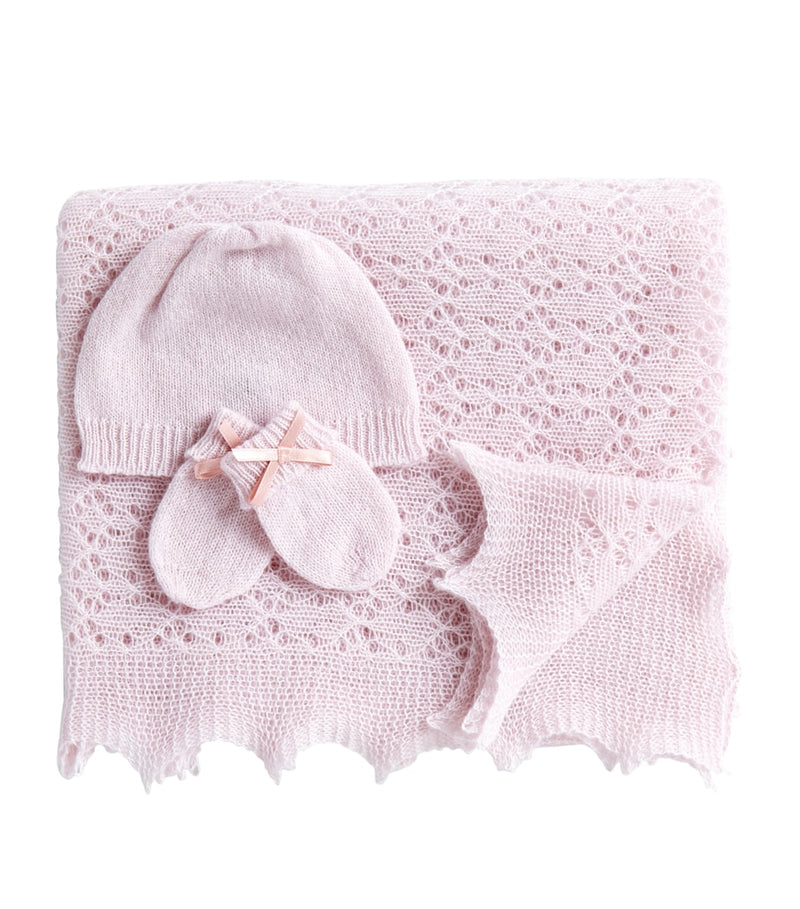 G.H. Hurt & Son baby cashmere shawl hat mittens gift set - British product