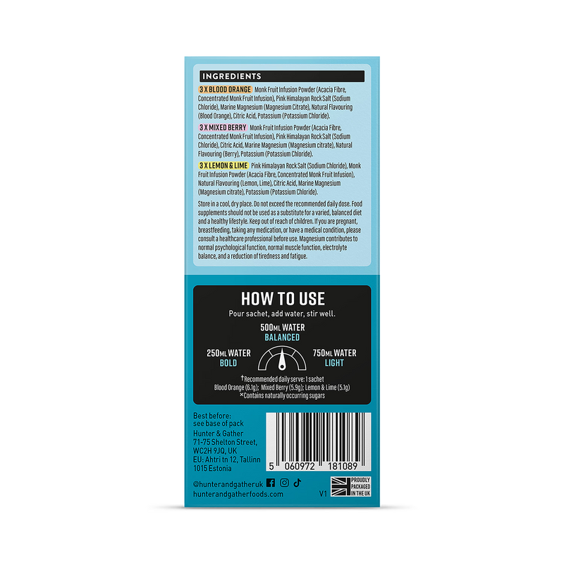Hunter & Gather Restore Electrolytes Multipack 9 sachets, imported from the UK