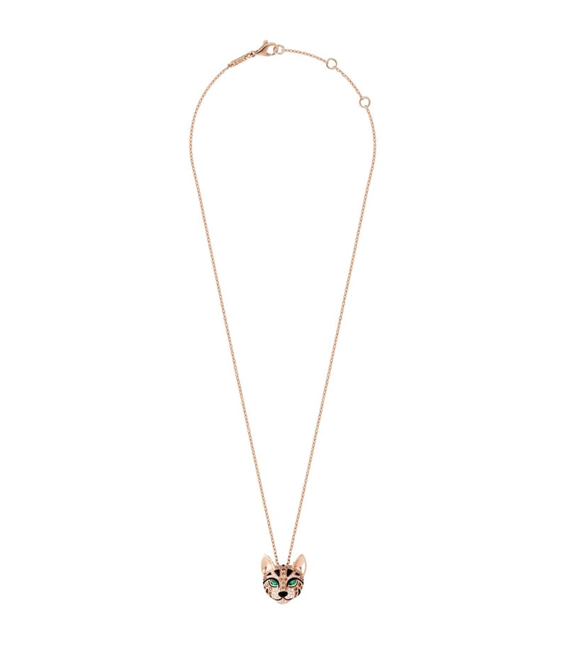 Boucheron rose gold leopard necklace with diamonds and emeralds, UK version