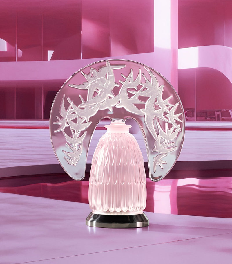 Lalique Rose Nebula Hirondelles lamp, UK version